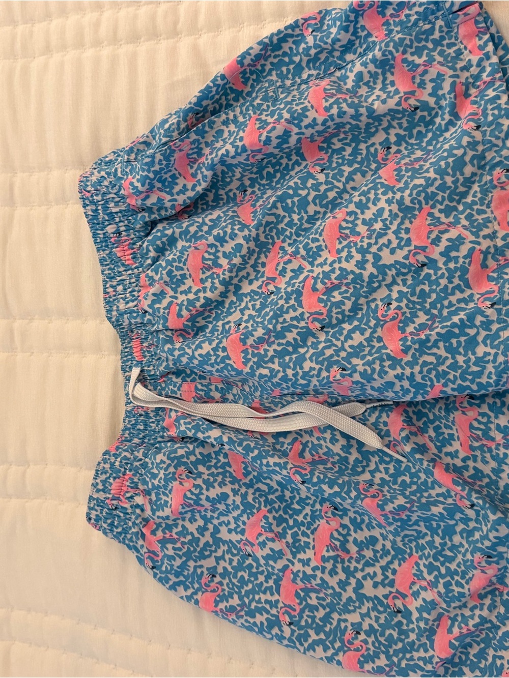 chubbies Blue Swim Trunks with Pink Flamingo Print